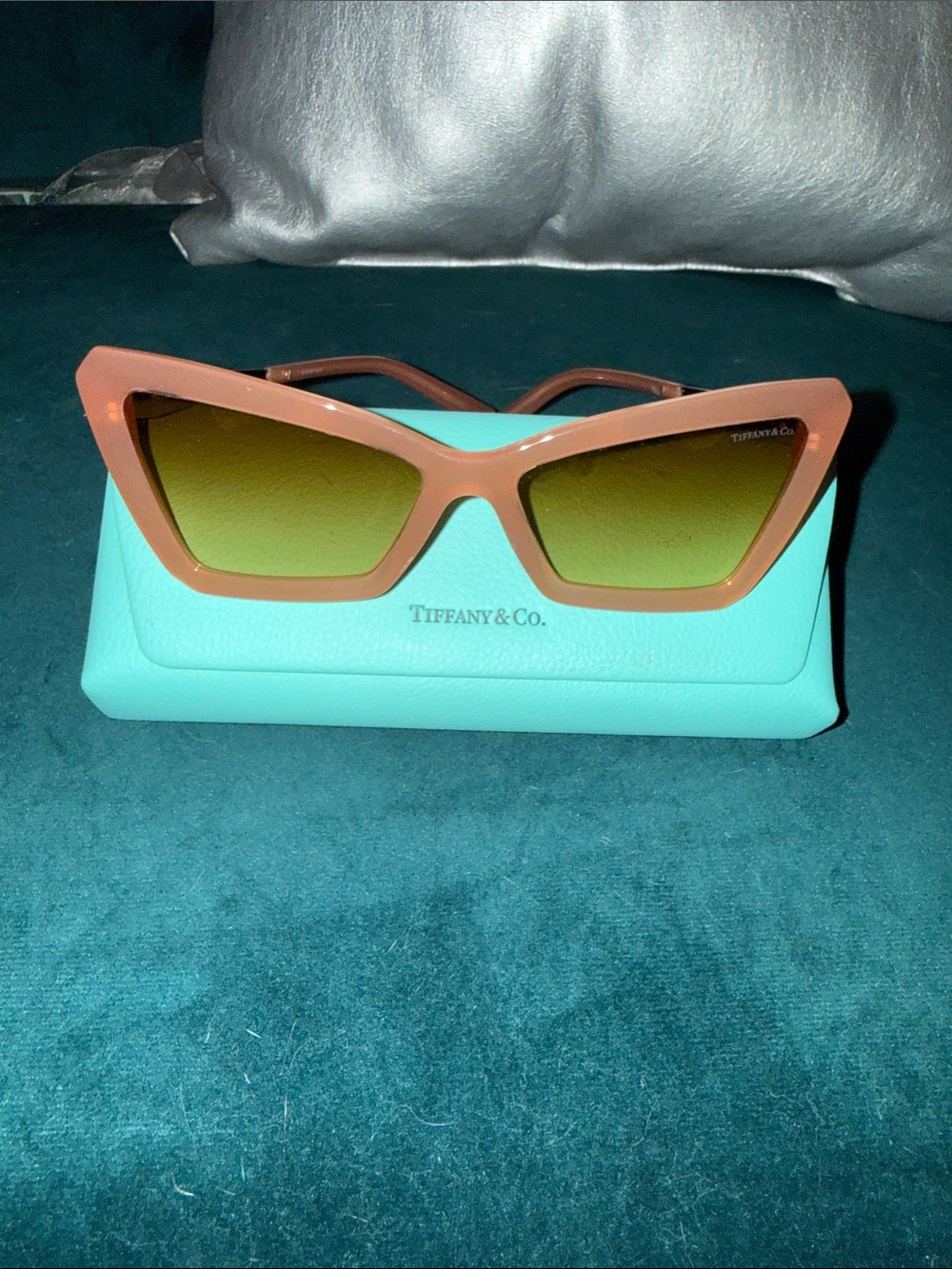 Tiffany & Co. Pink Cat-Eye Sunglasses with Green Gradient Lenses